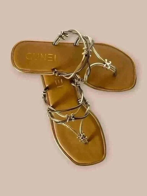 Taupe Gold Metallic Flats - cunei